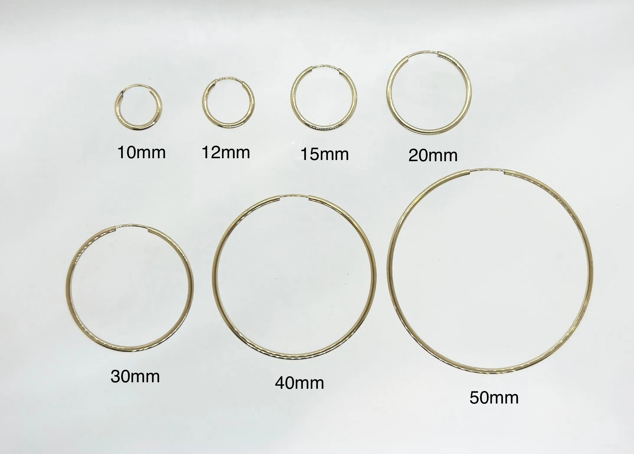 10k Gold Plain Thin Hoops - Various Sizes