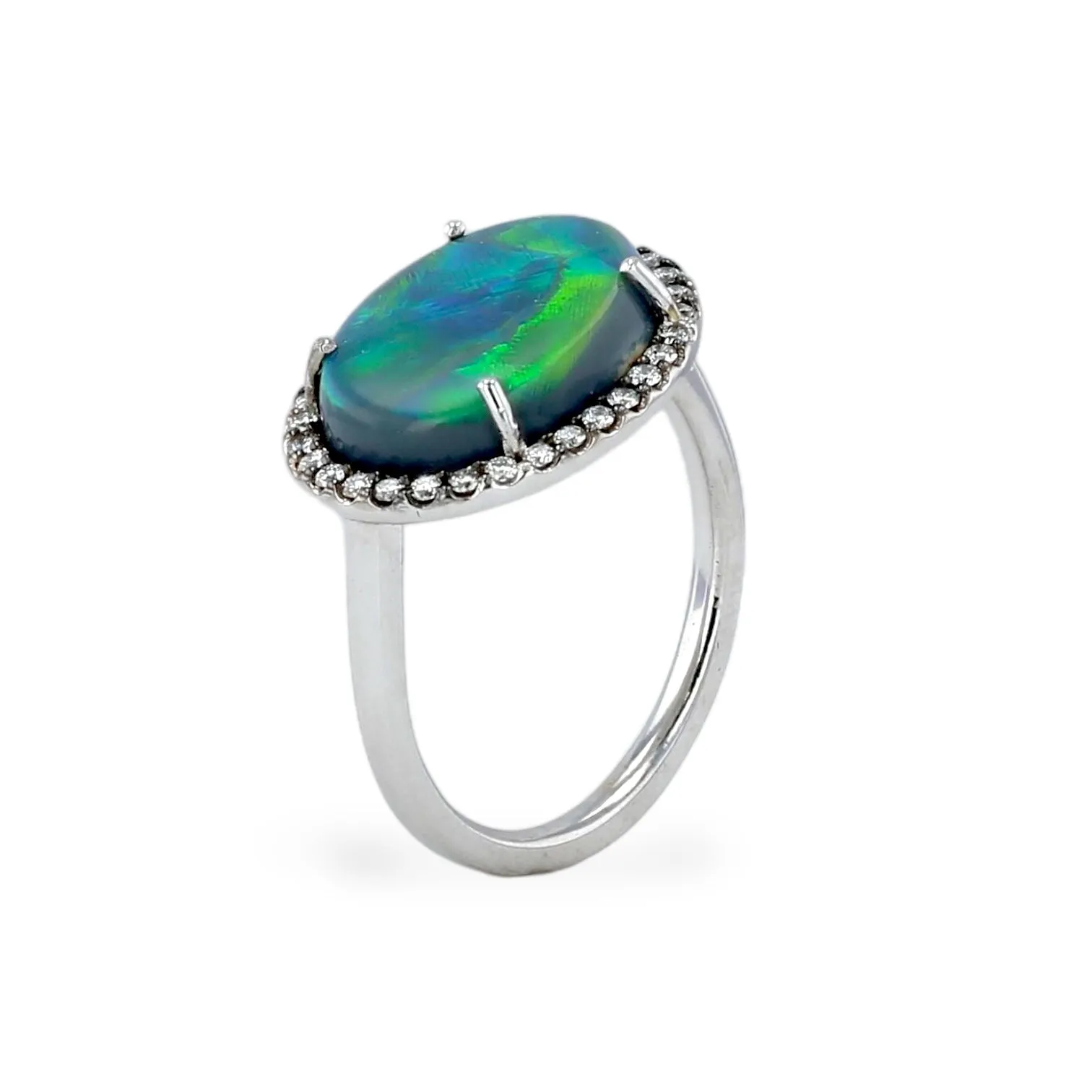 14K white gold rare natural oval Ethiopian opal diamonds setting ring-4489OV