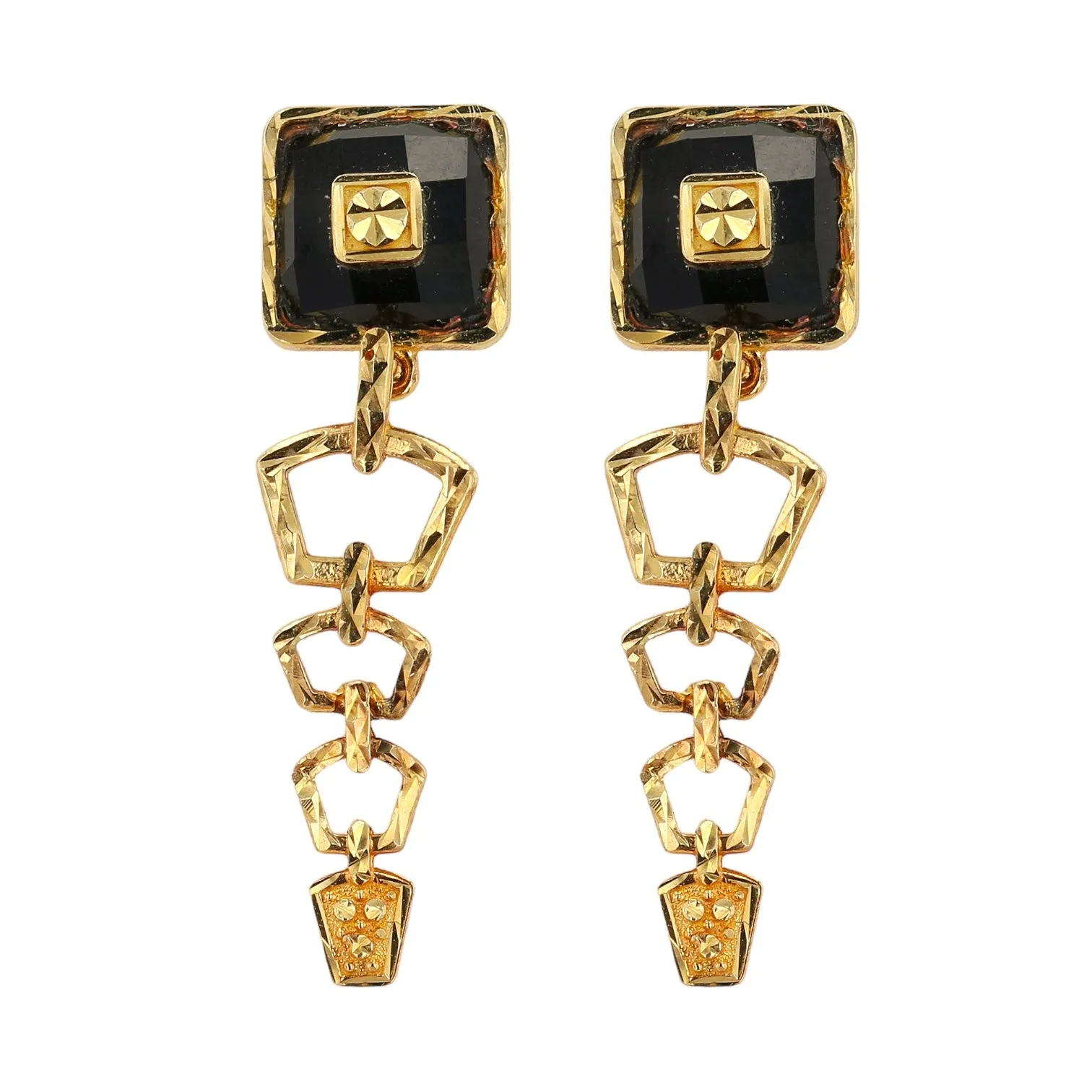 14K Yellow Gold and Onyx Dangling Down Earring-12776