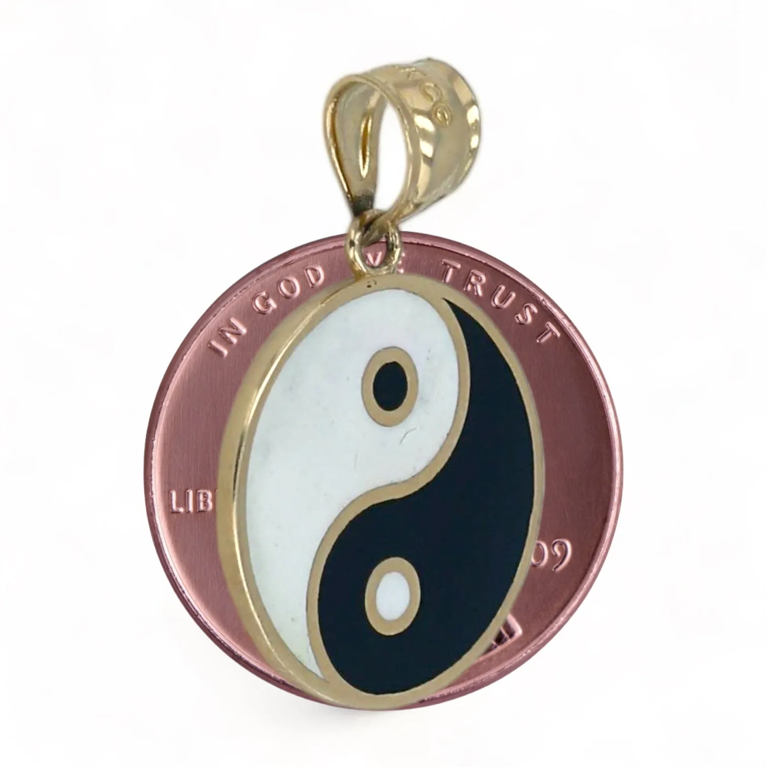 14K Yellow gold  enamel Yin and yang pendant-8952