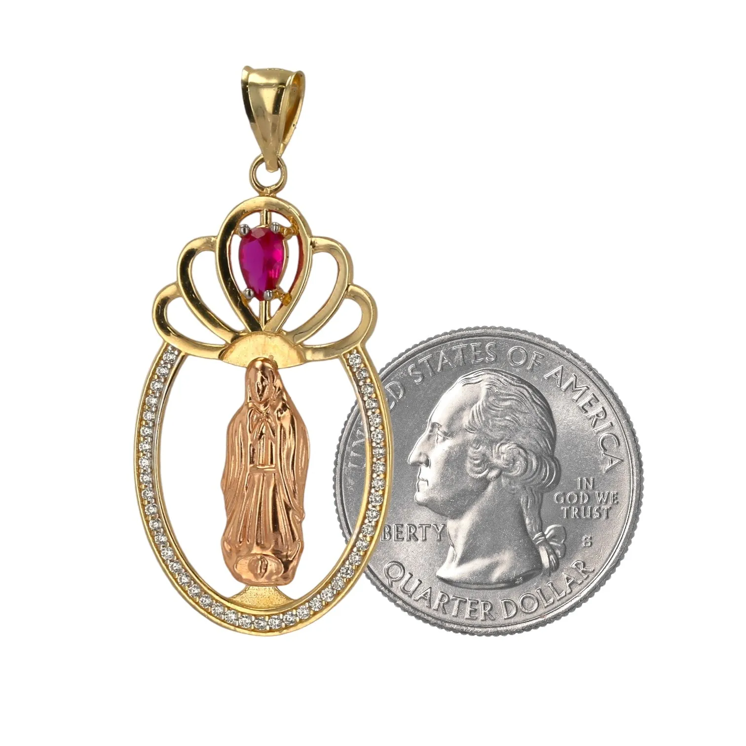 14K Yellow gold Oval Virgin Mary pendant-223631