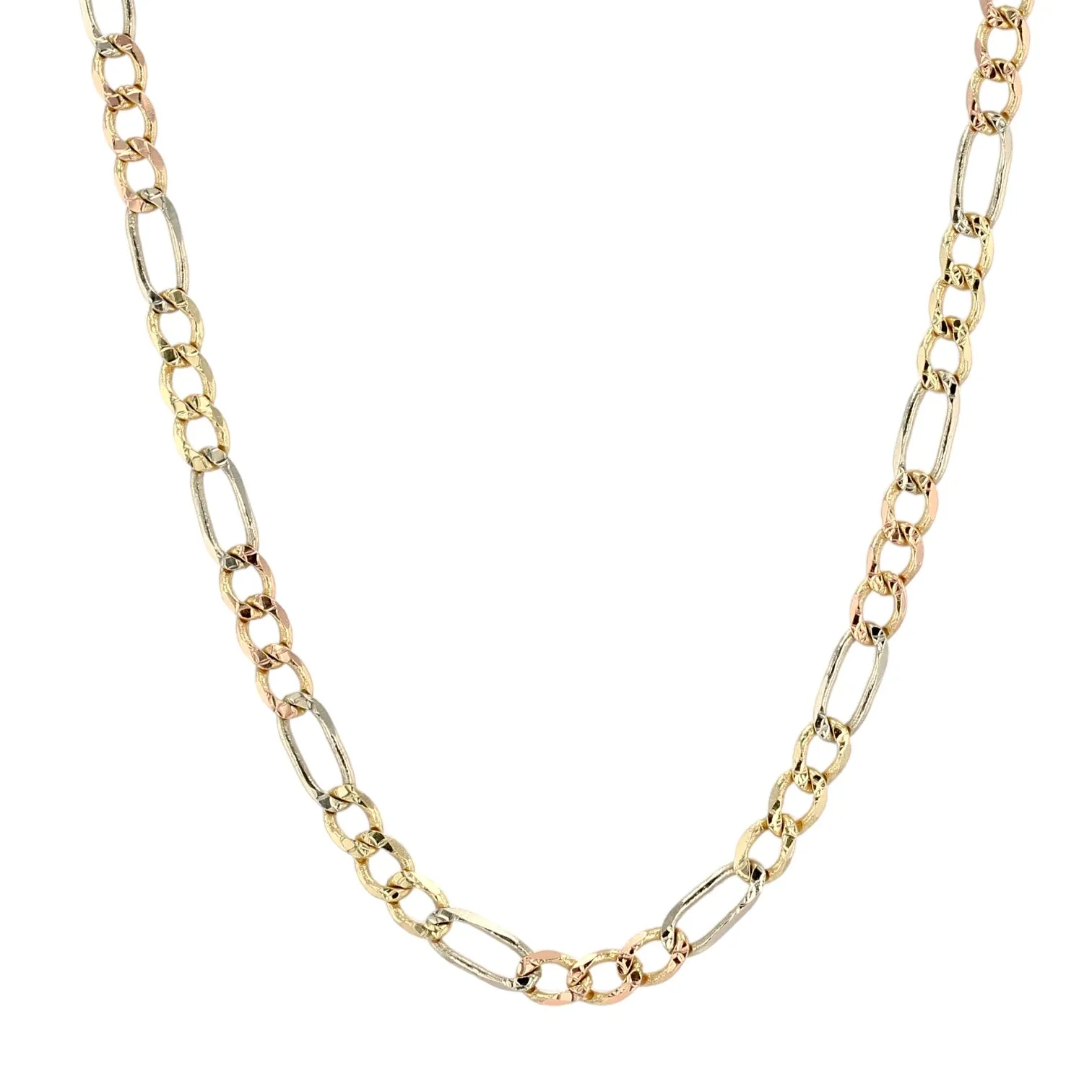 14K Yellow gold solid figaro three color Choker-224102