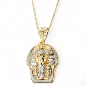 14K Yellow gold solid Franco chain Tutankhamun pendant-1290