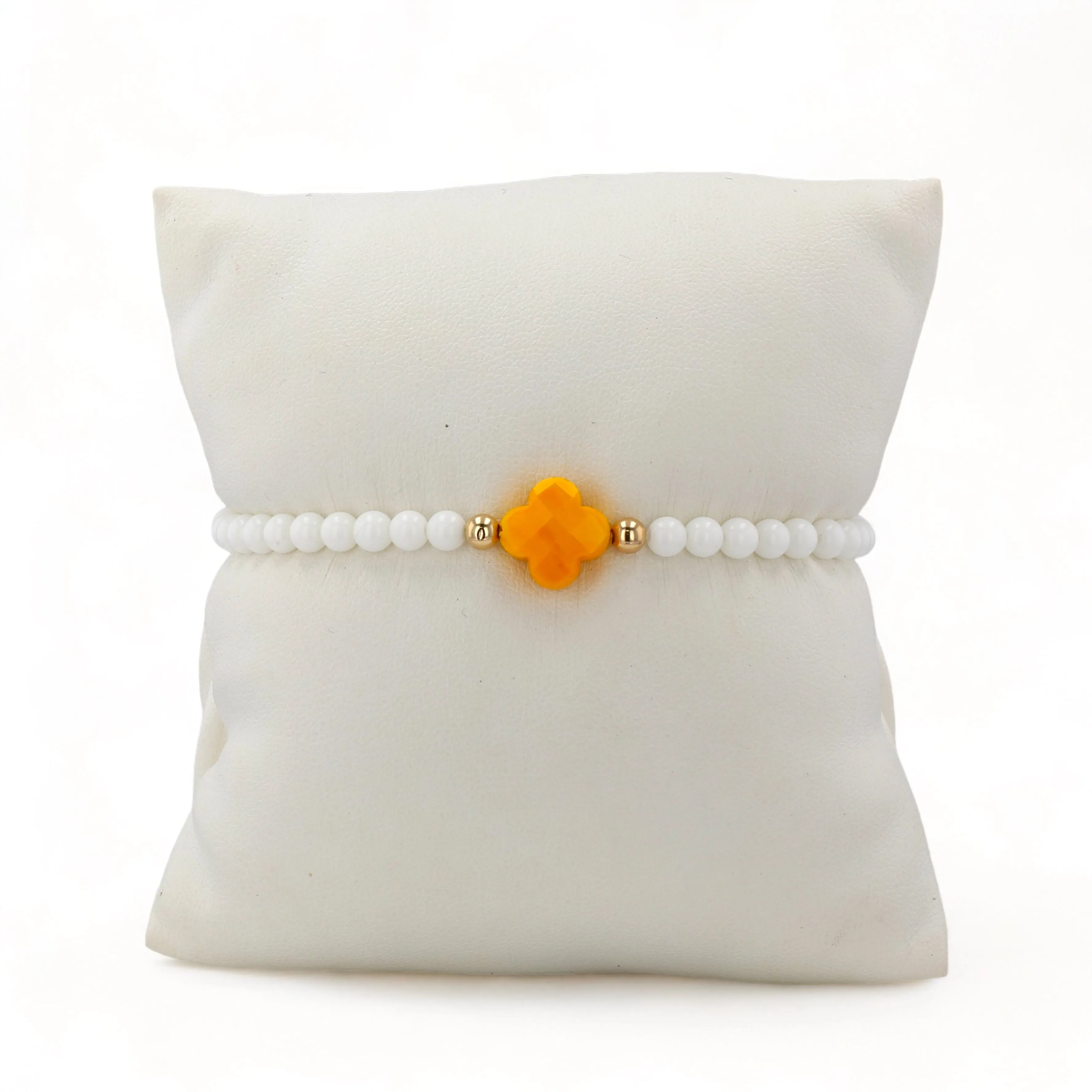 14K Yellow gold white agate yellow carnelian clover bracelet-640461