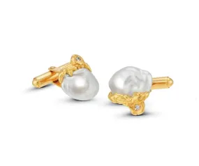 18ct yellow gold pearl cufflinks