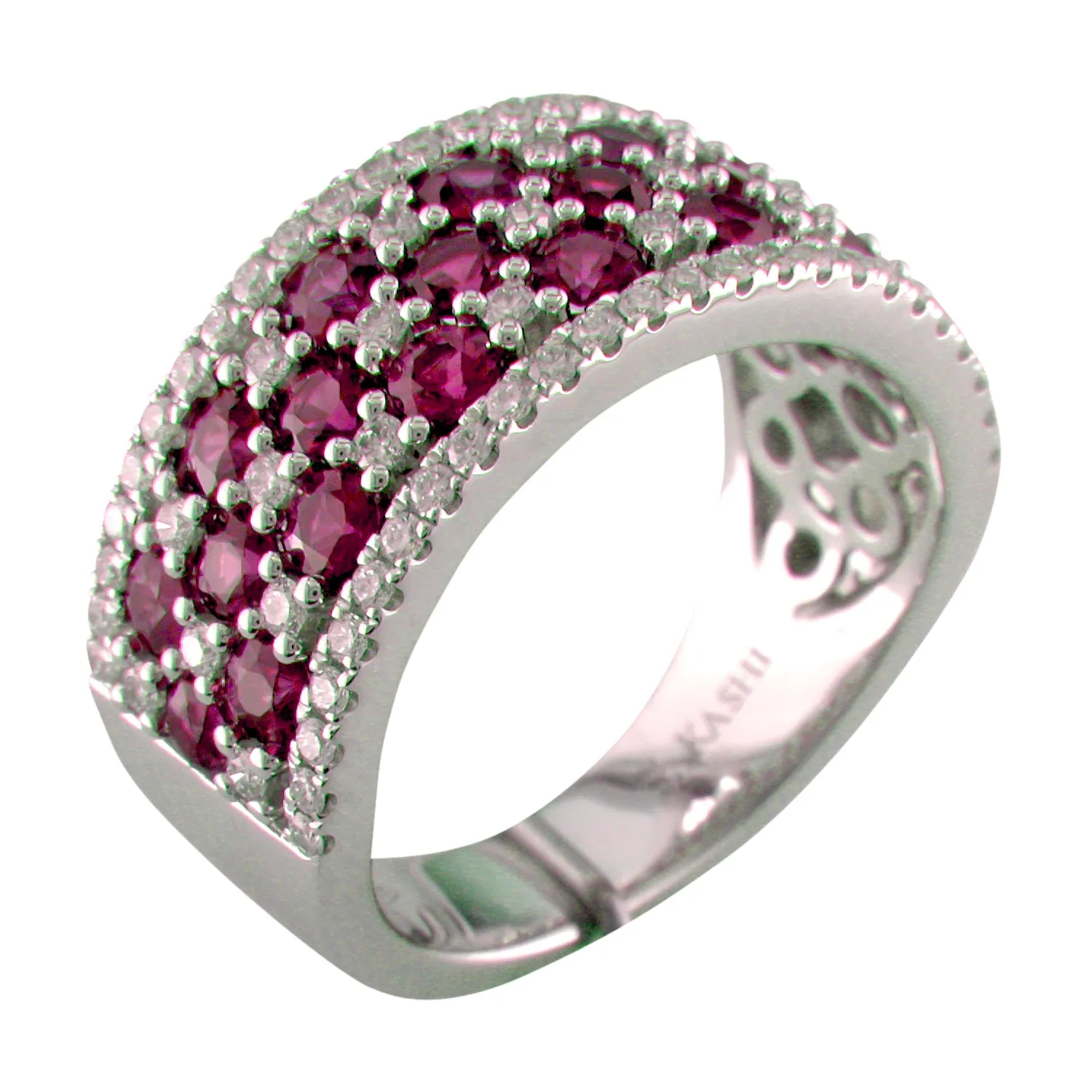 18k White Gold Ruby & Diamond Wide Right Hand Cocktail Ring