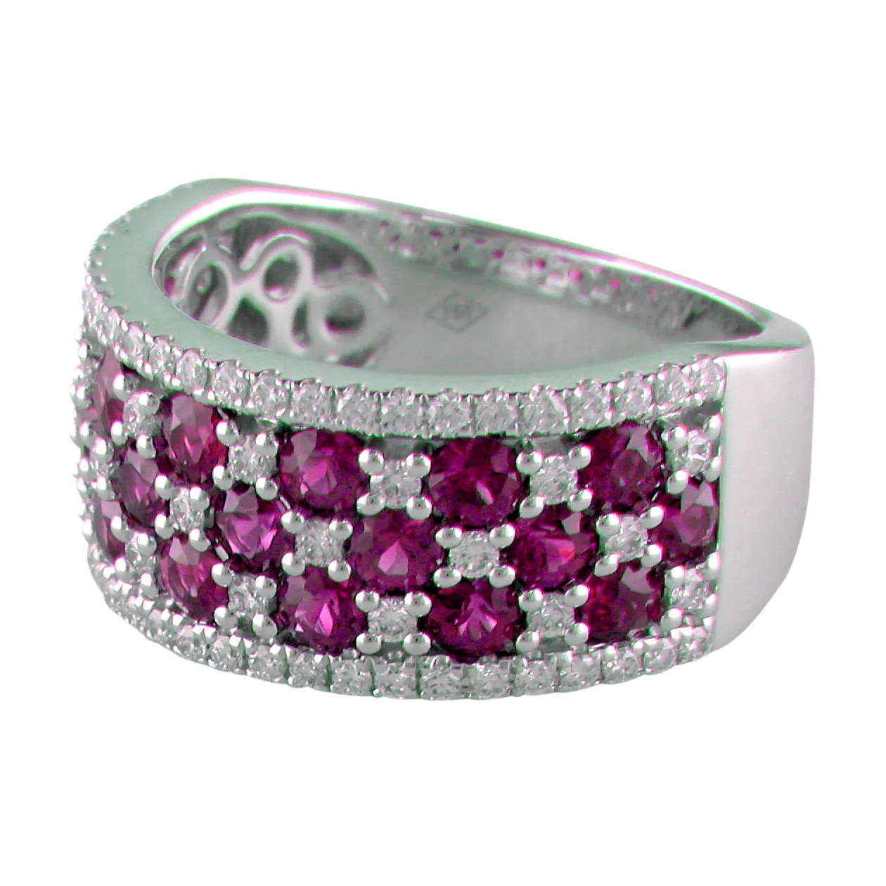 18k White Gold Ruby & Diamond Wide Right Hand Cocktail Ring