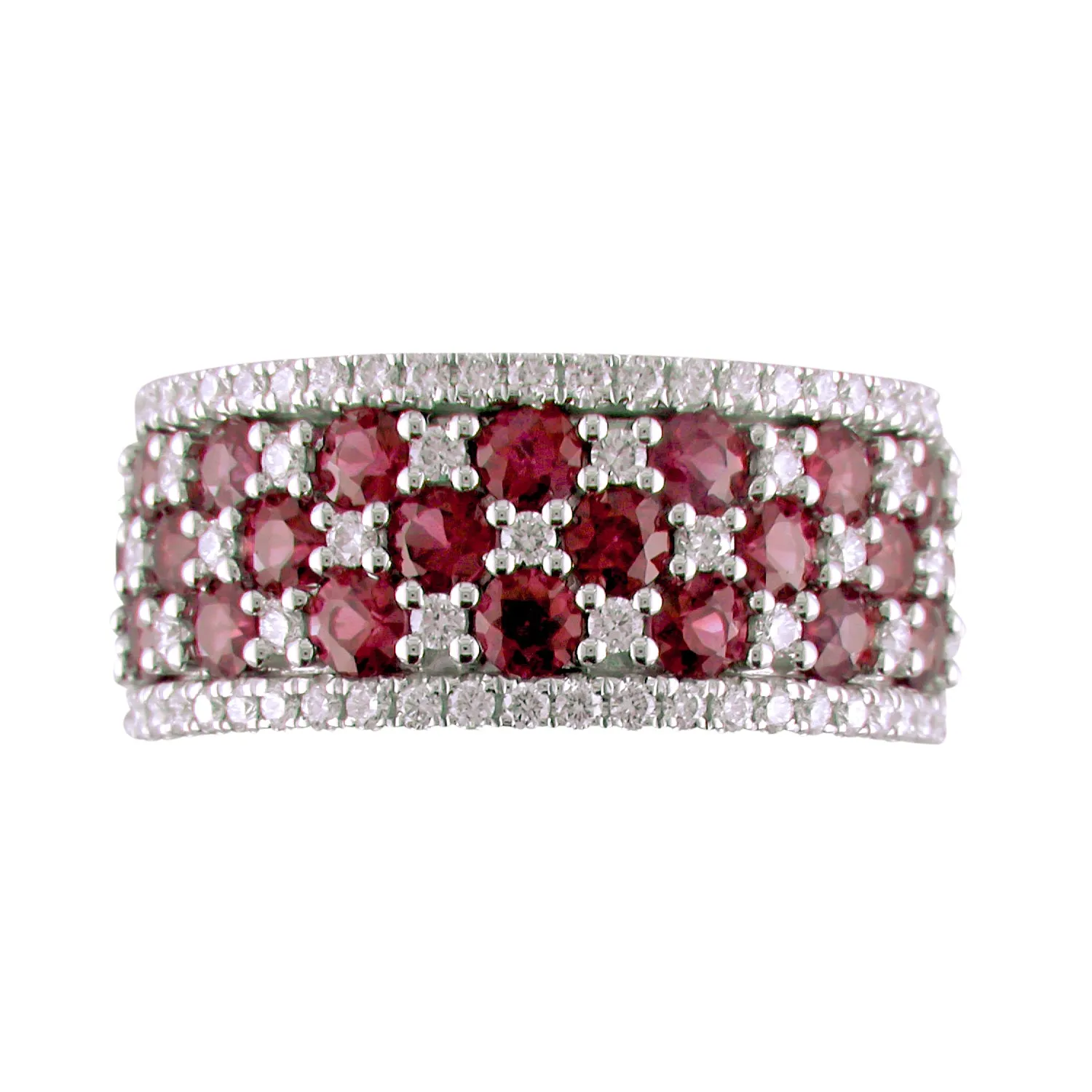 18k White Gold Ruby & Diamond Wide Right Hand Cocktail Ring