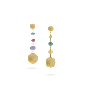 18K Yellow Gold and Multi-Colored Gemstone Drop Earrings OB1625 MIX02