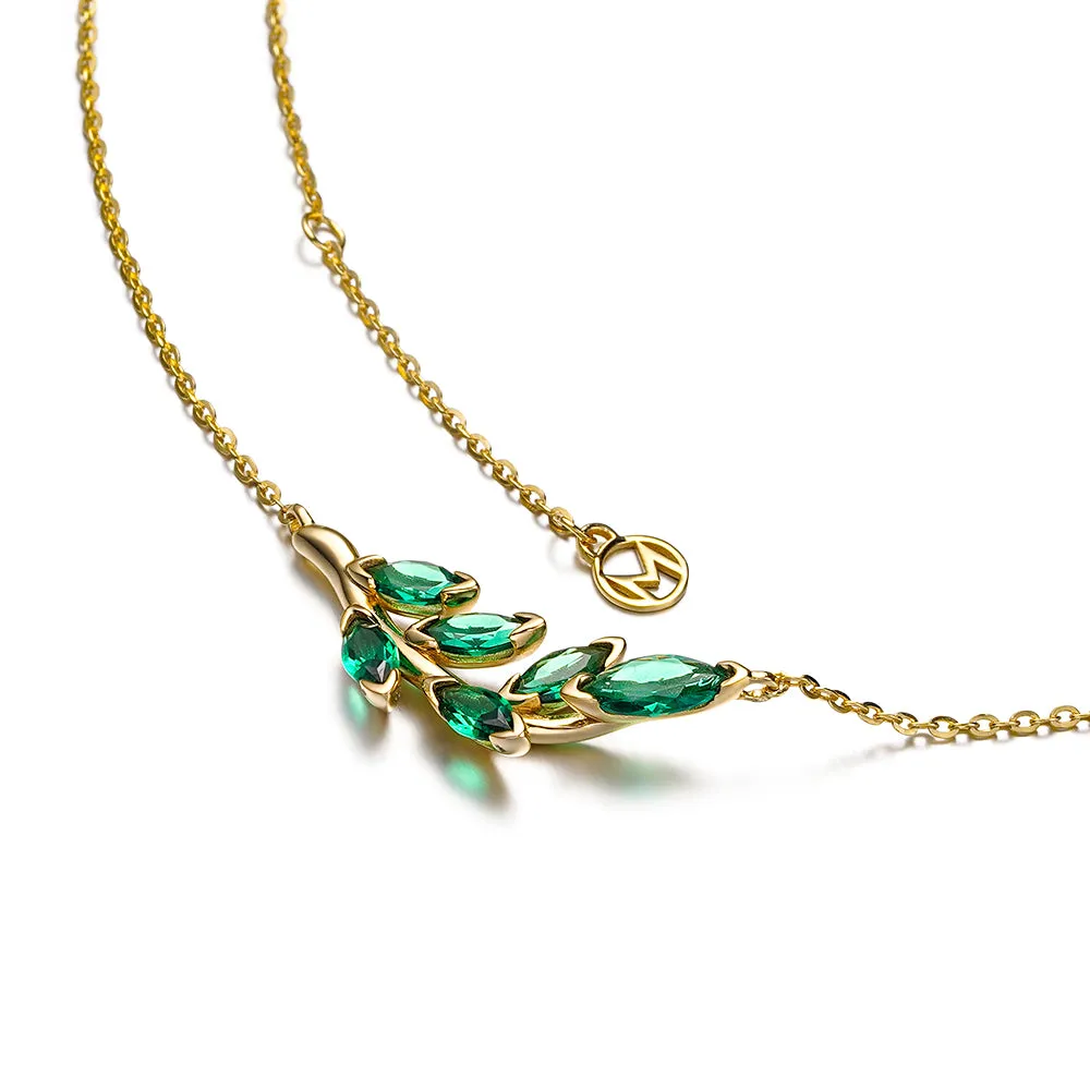 2 Ctw Marquise Emerald Olive Branch Necklace Pendant