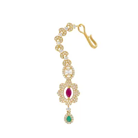 22K Yellow Gold, CZ, Emerald & Ruby Tikka (8.8gm)