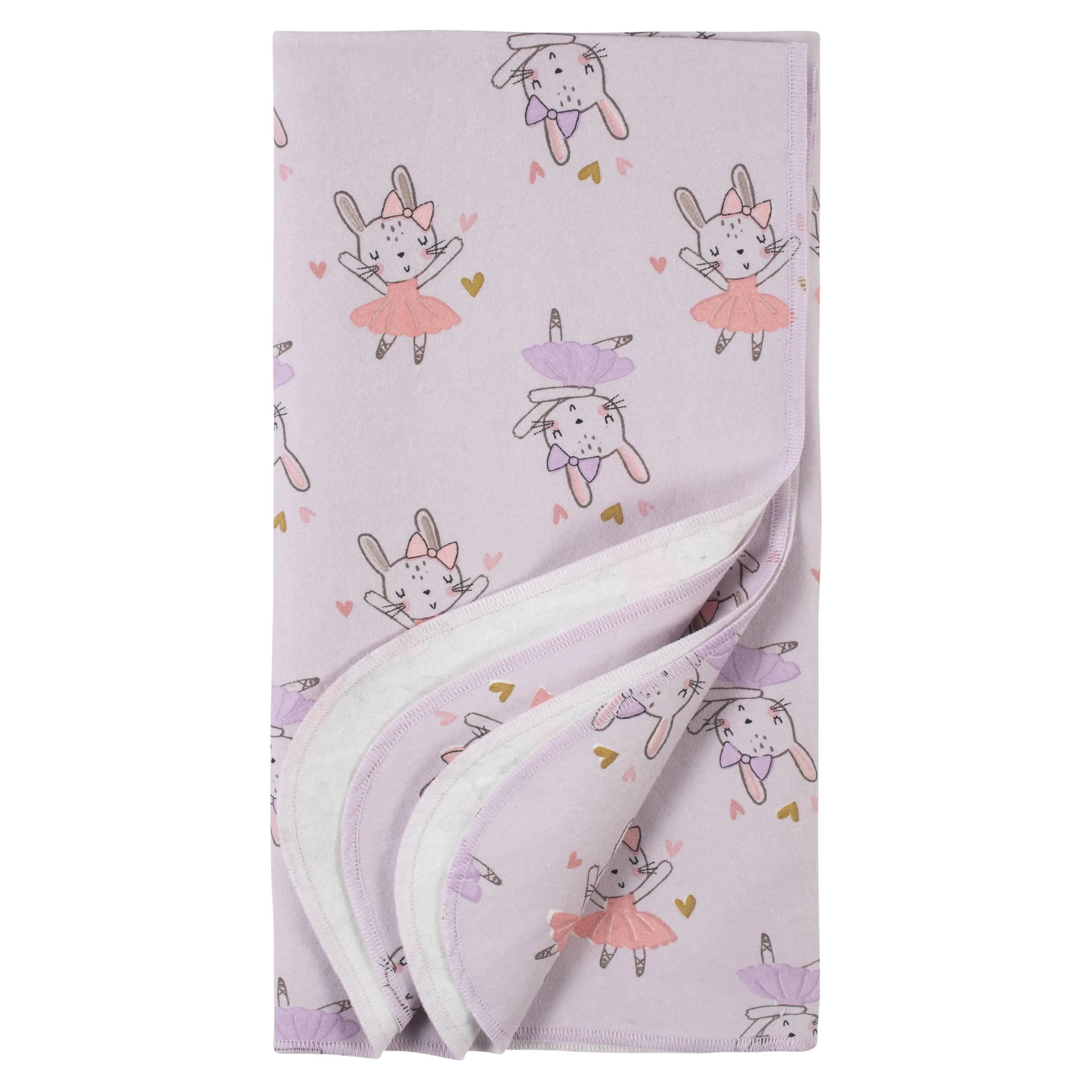 4-Pack Girls Bunny Ballerina Flannel Receiving Blankets