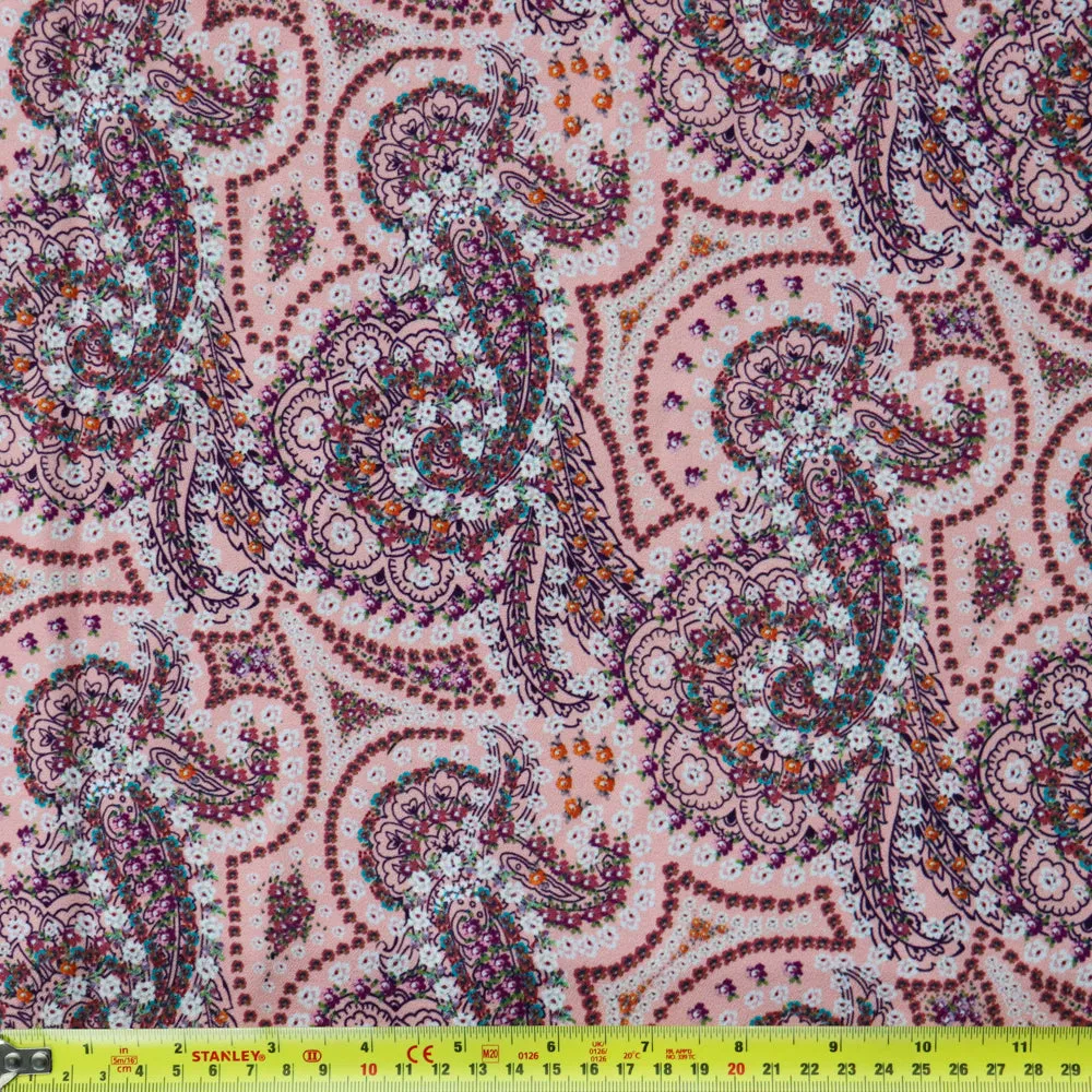 (47C) Peach Paisely Crepe Fabric