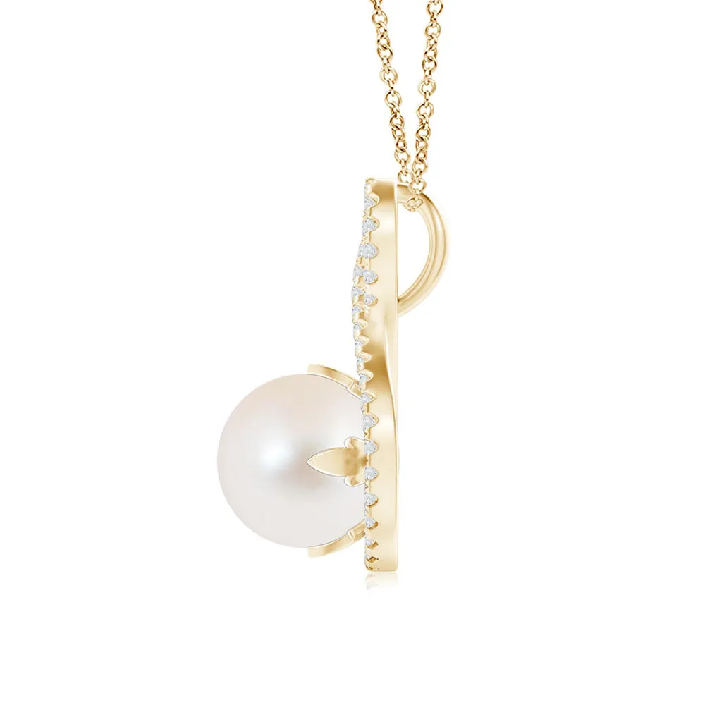 8mm Twist Freshwater Cultured Pearl and Moissanite Pavé Pendant