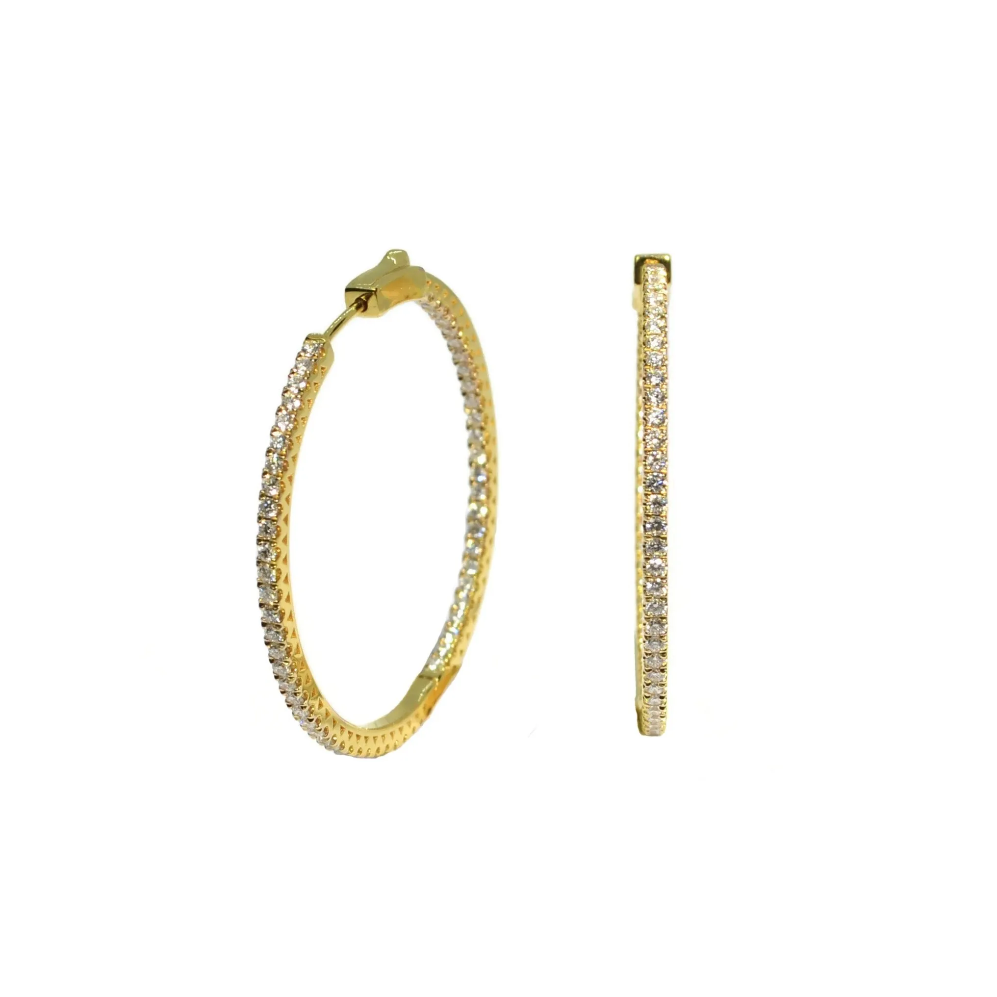 AFJ Diamond Collection - Hoop Earrings with Diamonds, Yellow Gold