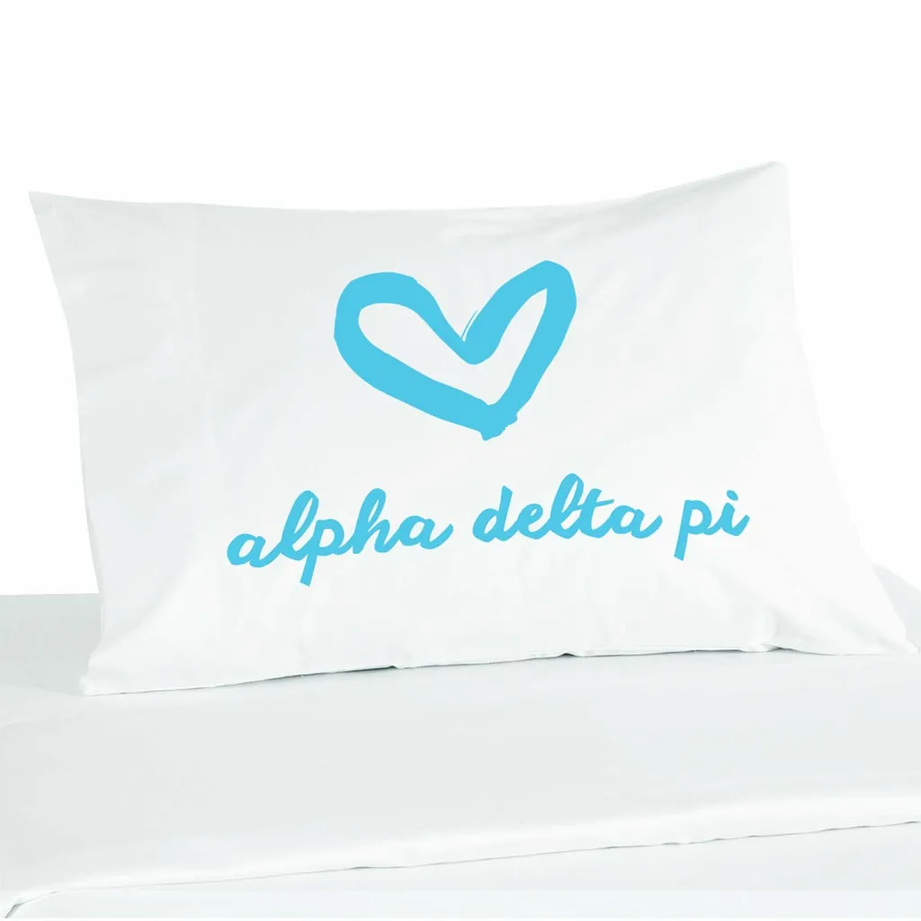 Alpha Delta Pi Sorority Name with Heart Design on Printed Pillowcase