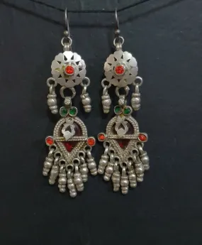 Antique Silver Earrings, Bollywood Style vintage antique tribal handmade Nomadic Jewelry, tribal silver Jewelry from rajasthan india