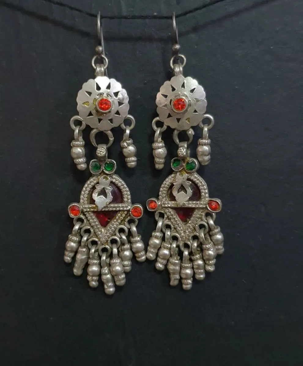 Antique Silver Earrings, Bollywood Style vintage antique tribal handmade Nomadic Jewelry, tribal silver Jewelry from rajasthan india