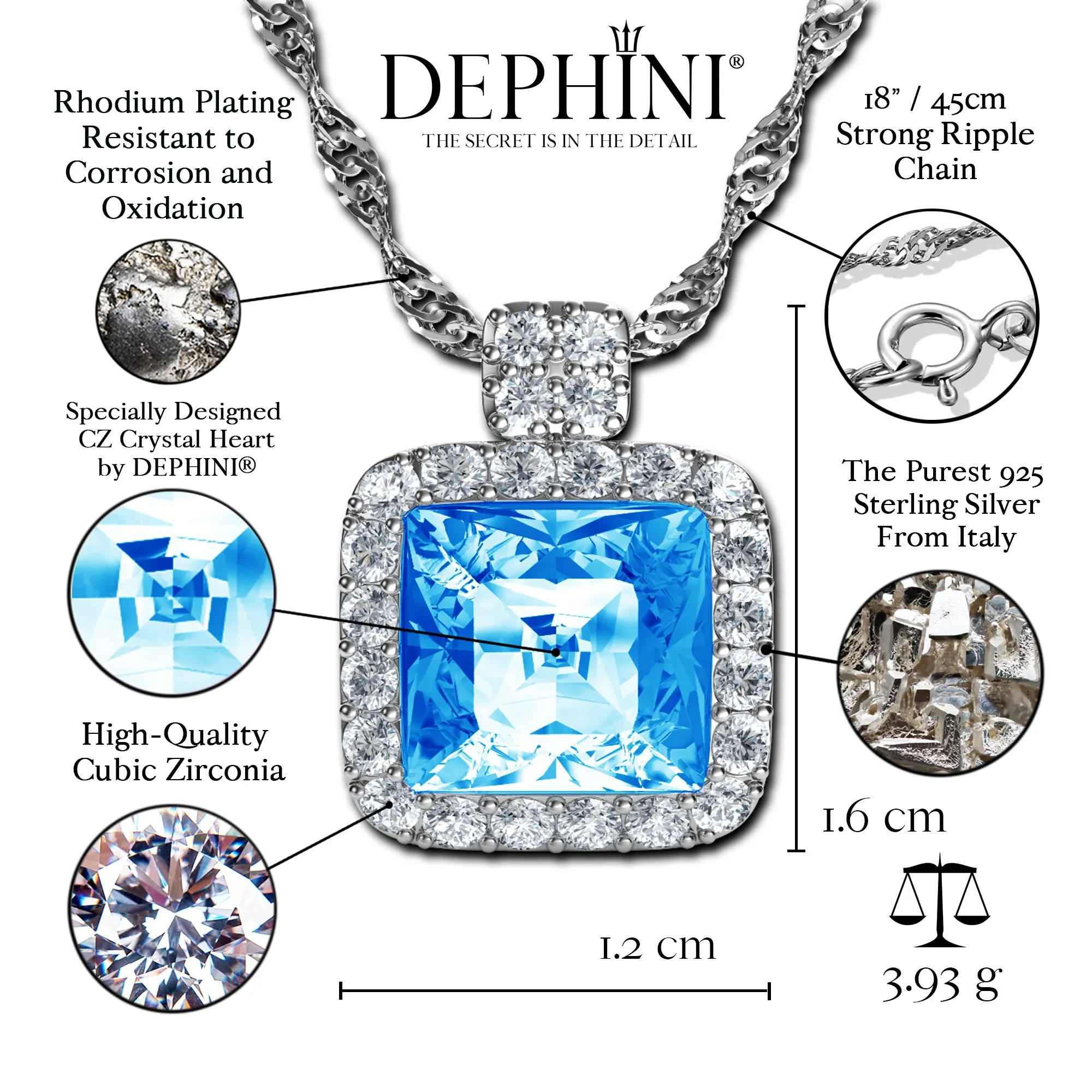 Aqua crystal necklace by DEPHINI 925 sterling silver jewellery pendant