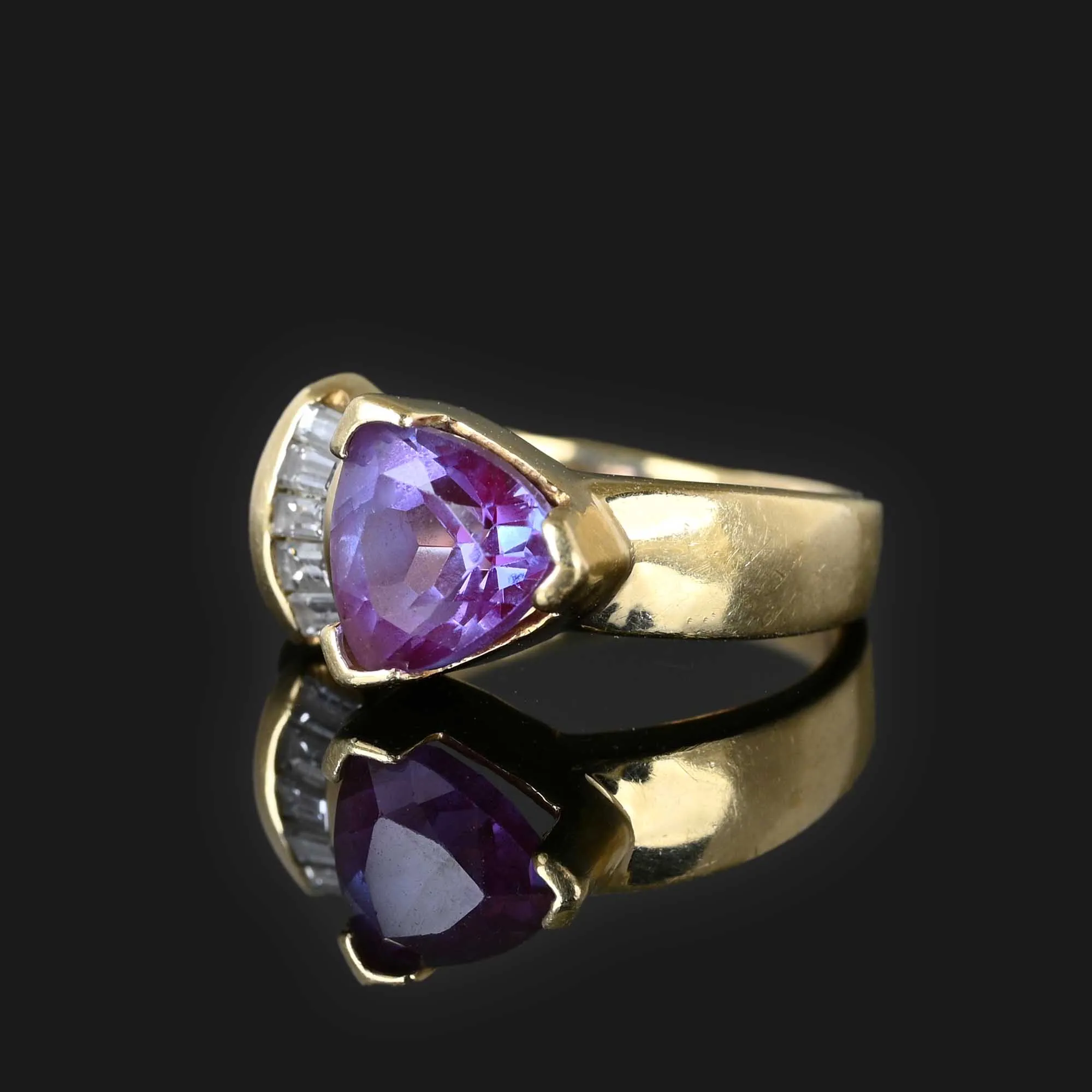 Baguette Diamond Color Change Sapphire Ring