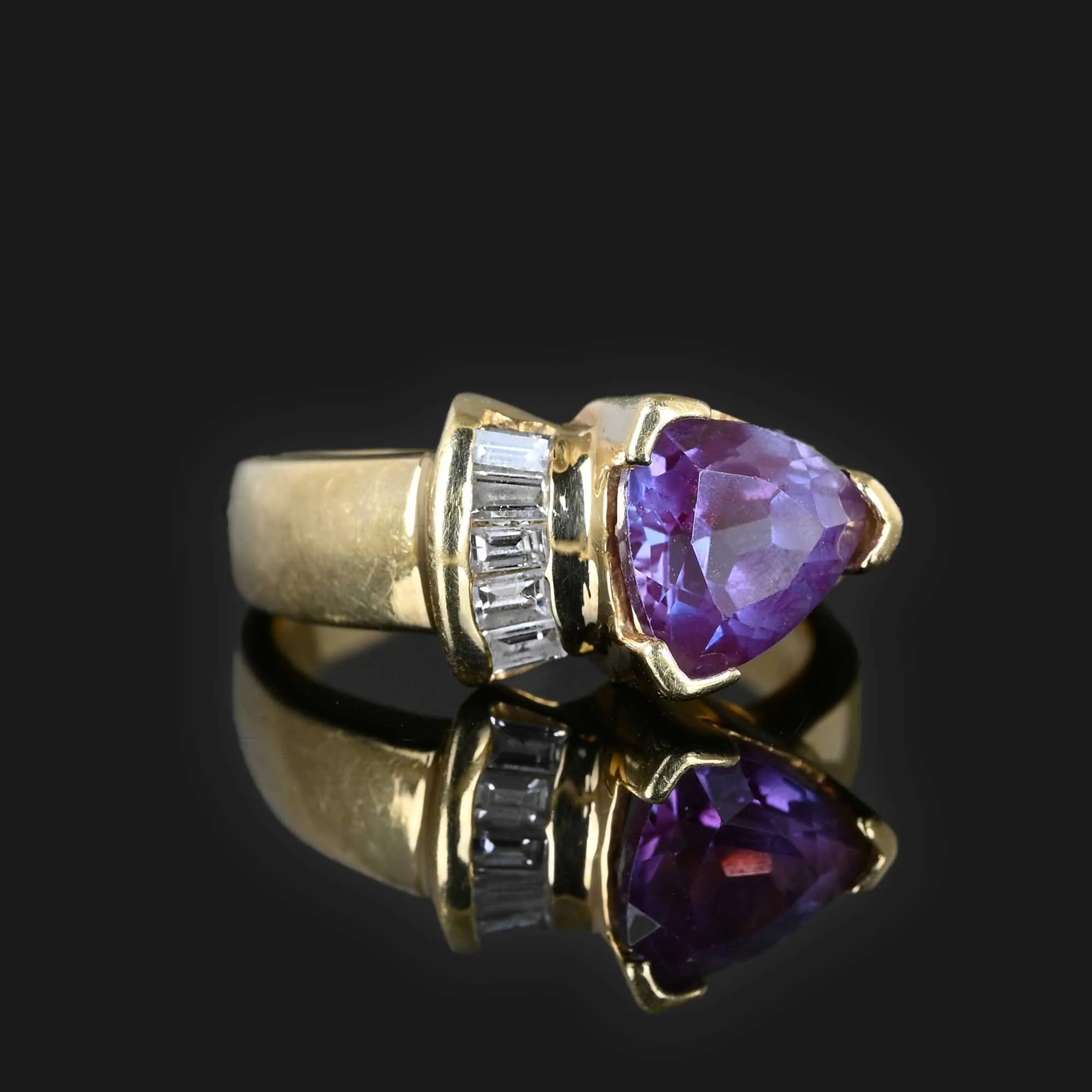 Baguette Diamond Color Change Sapphire Ring