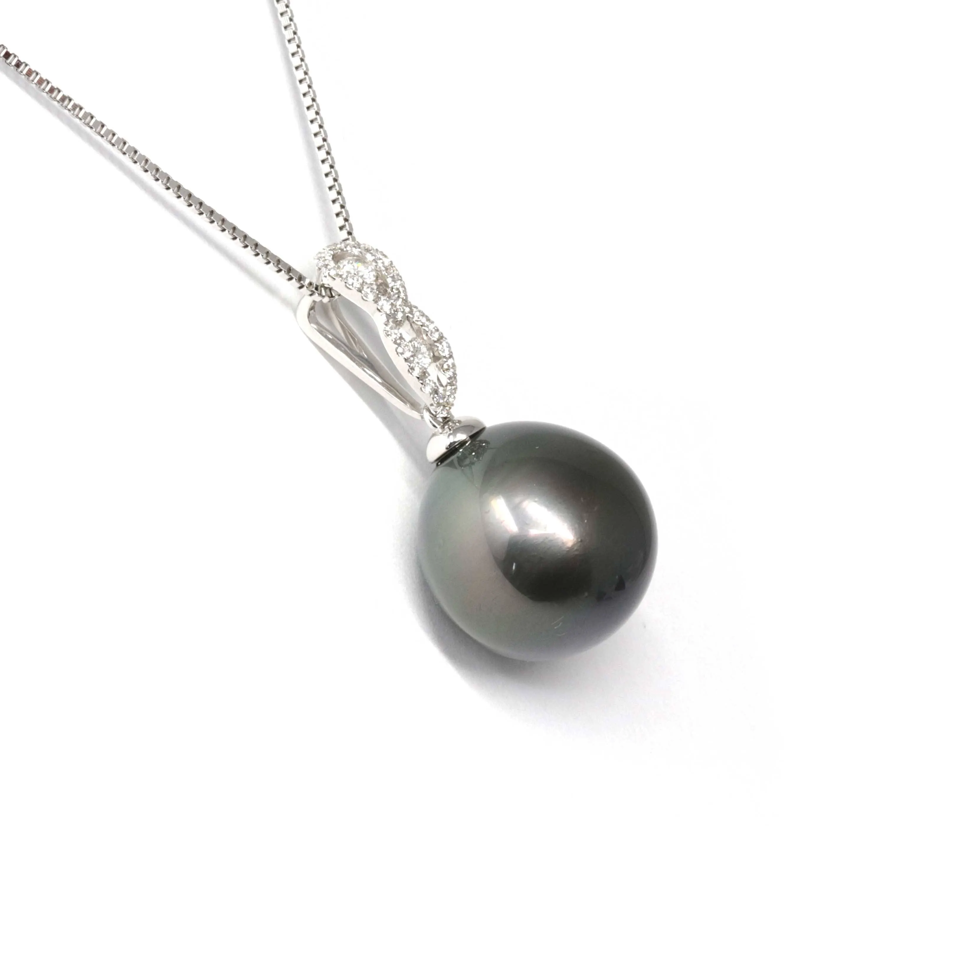 Baikalla Jewelry? 18k Gold Round Black Tahitian South Sea Cultured Pearl & Diamond Michelle Pendant Necklace for Women in AAA Quality