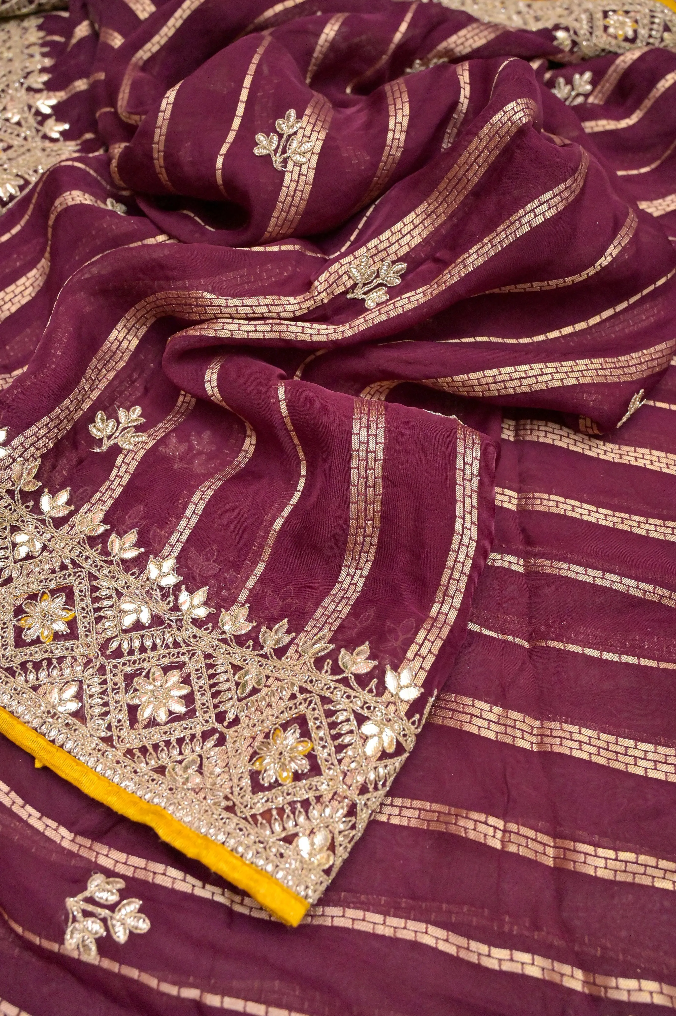 Beetroot Color Designer Georgette Saree with Zari Work and Piping Border