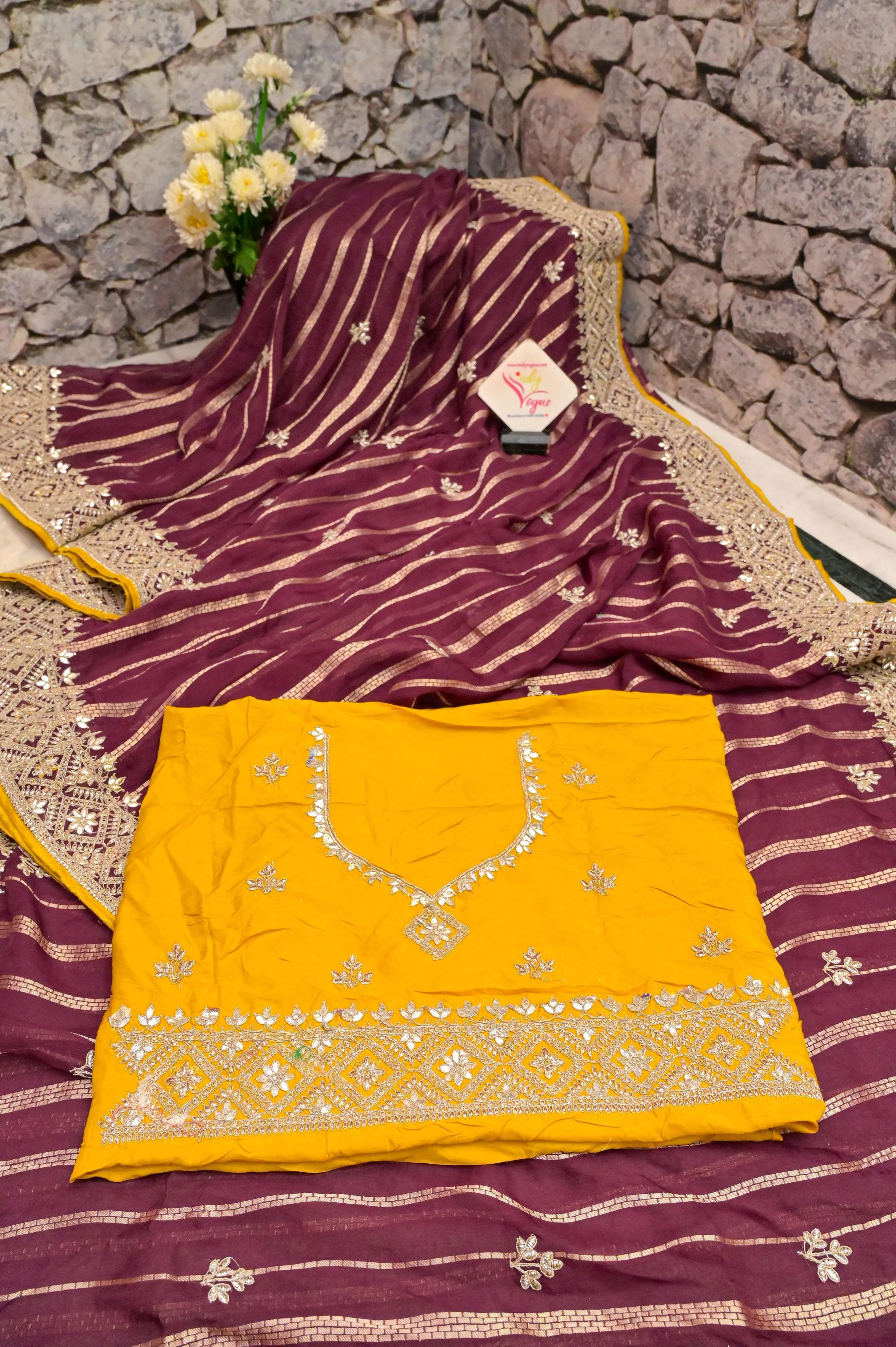 Beetroot Color Designer Georgette Saree with Zari Work and Piping Border