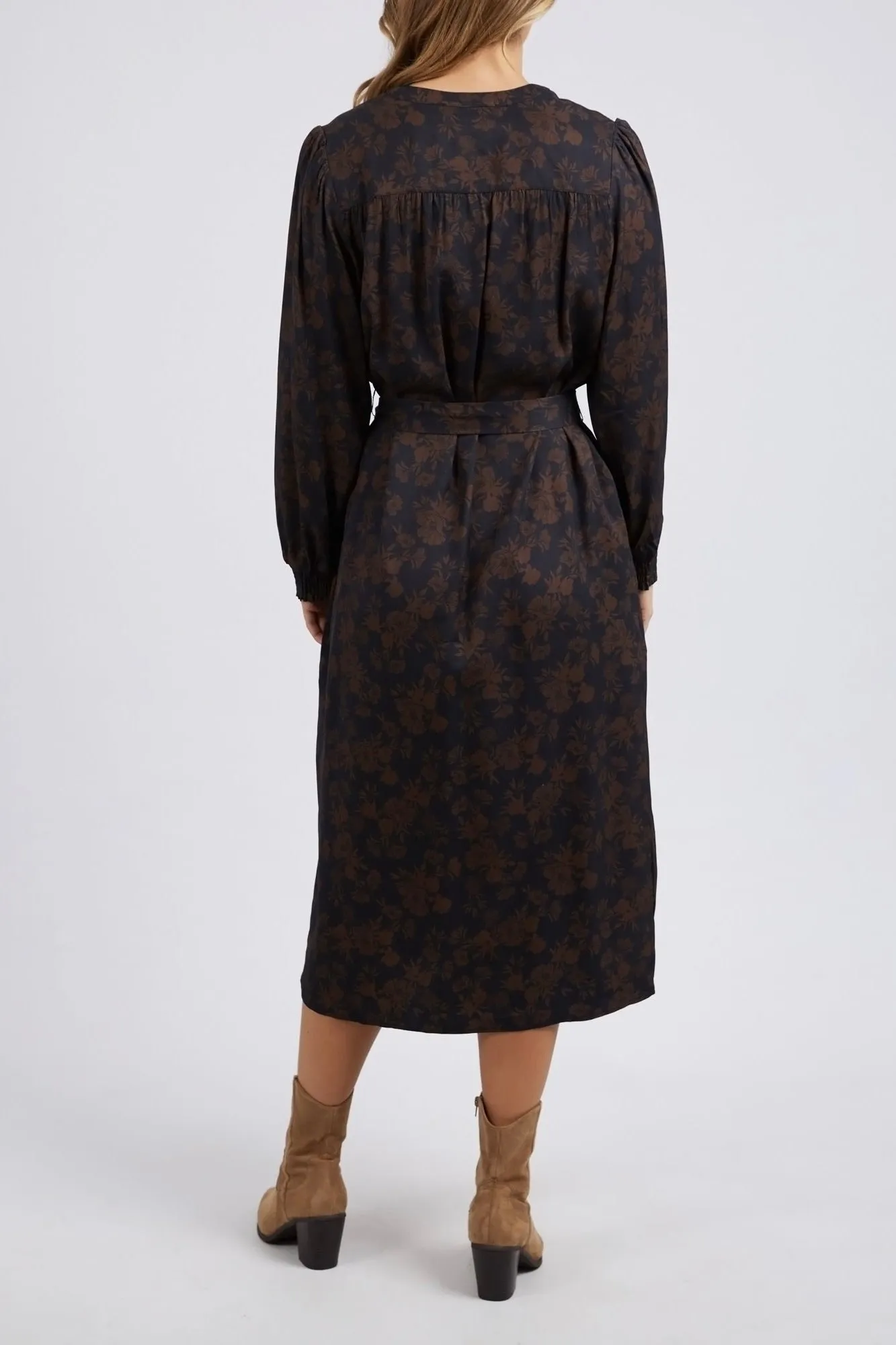 Belladonna Black Floral LS Midi Dress