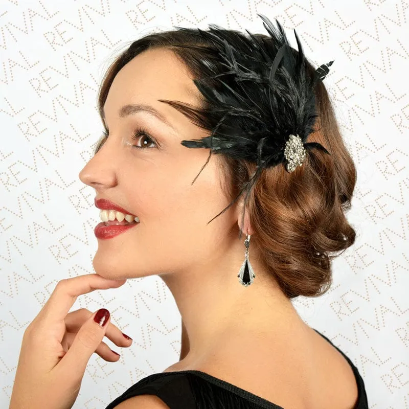 Black 1920's Feather Hair Clip