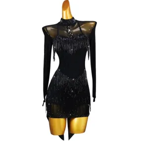 Black Mesh-Covered Latin Dress | LQ457