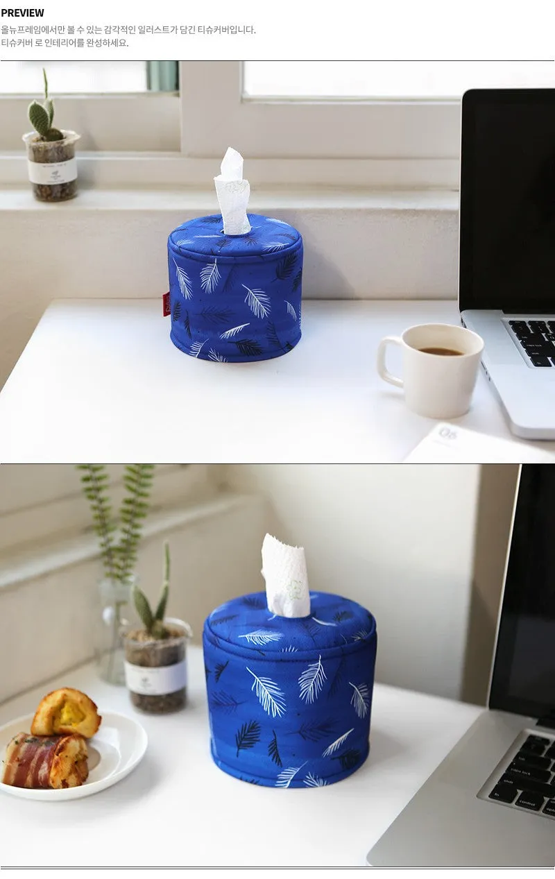 Blue Leaf Patterned Round Toilet Facial Tissue Holders Box Cover Cases Bath Hotel Container