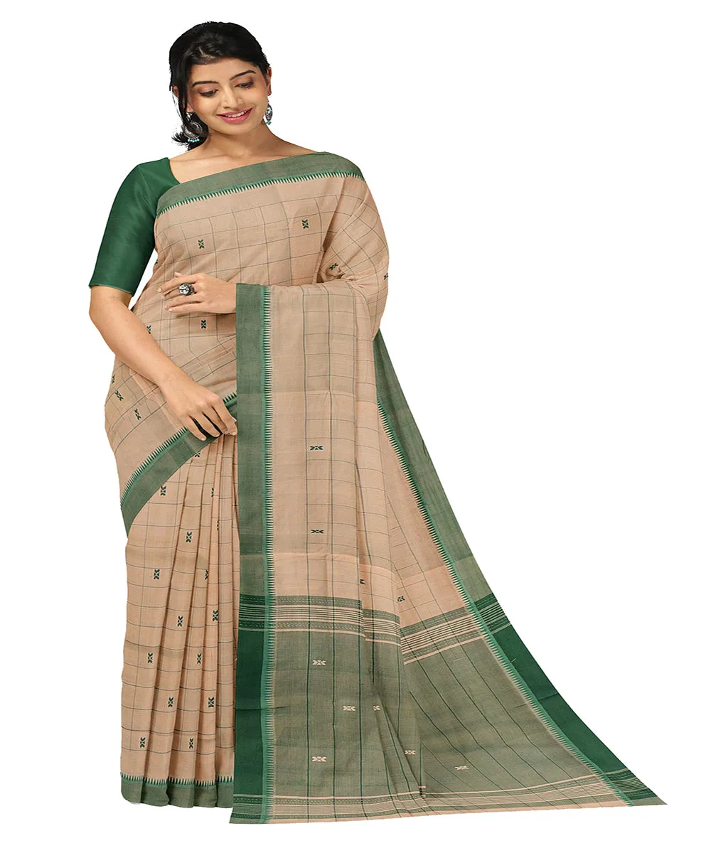 Brown checks butta handwoven rajahmundry cotton saree