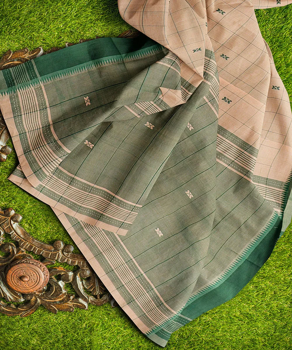 Brown checks butta handwoven rajahmundry cotton saree