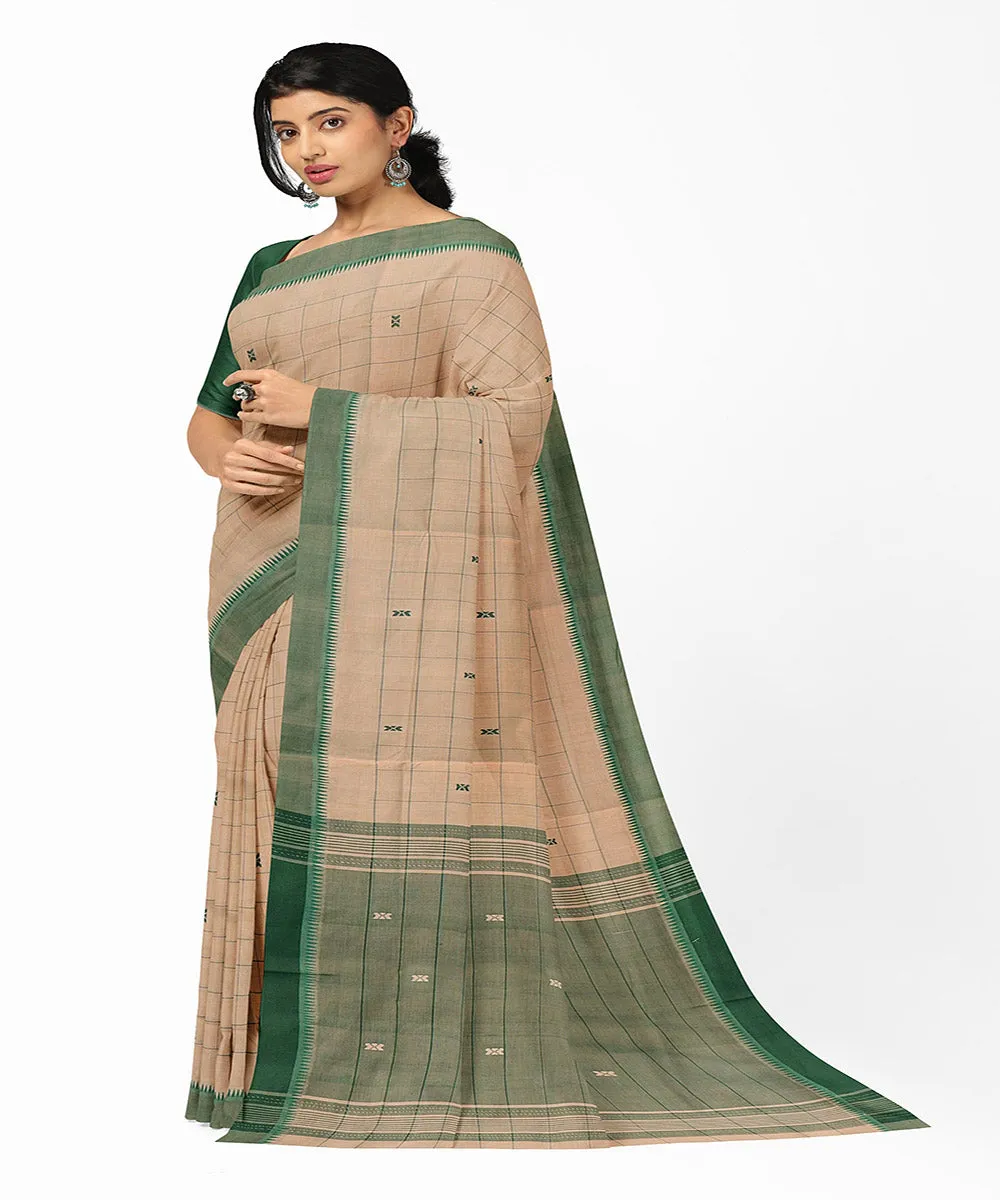 Brown checks butta handwoven rajahmundry cotton saree