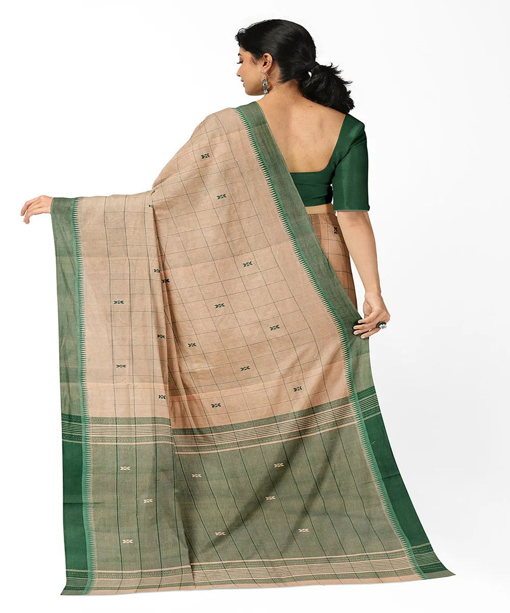 Brown checks butta handwoven rajahmundry cotton saree