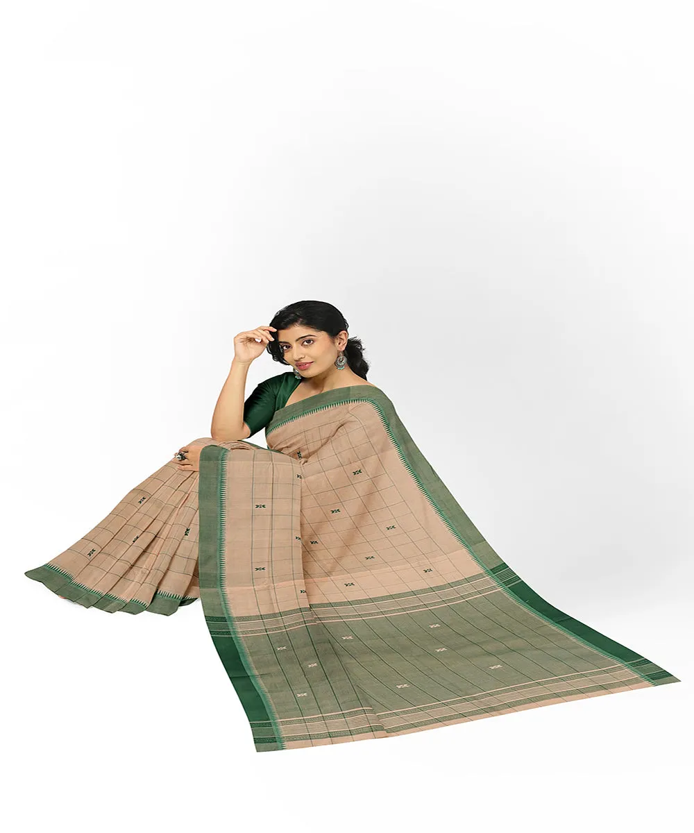 Brown checks butta handwoven rajahmundry cotton saree