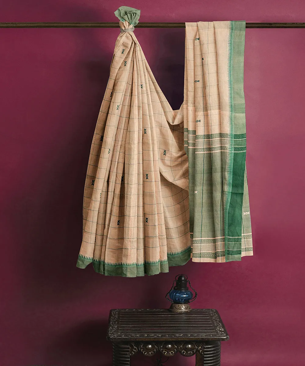 Brown checks butta handwoven rajahmundry cotton saree