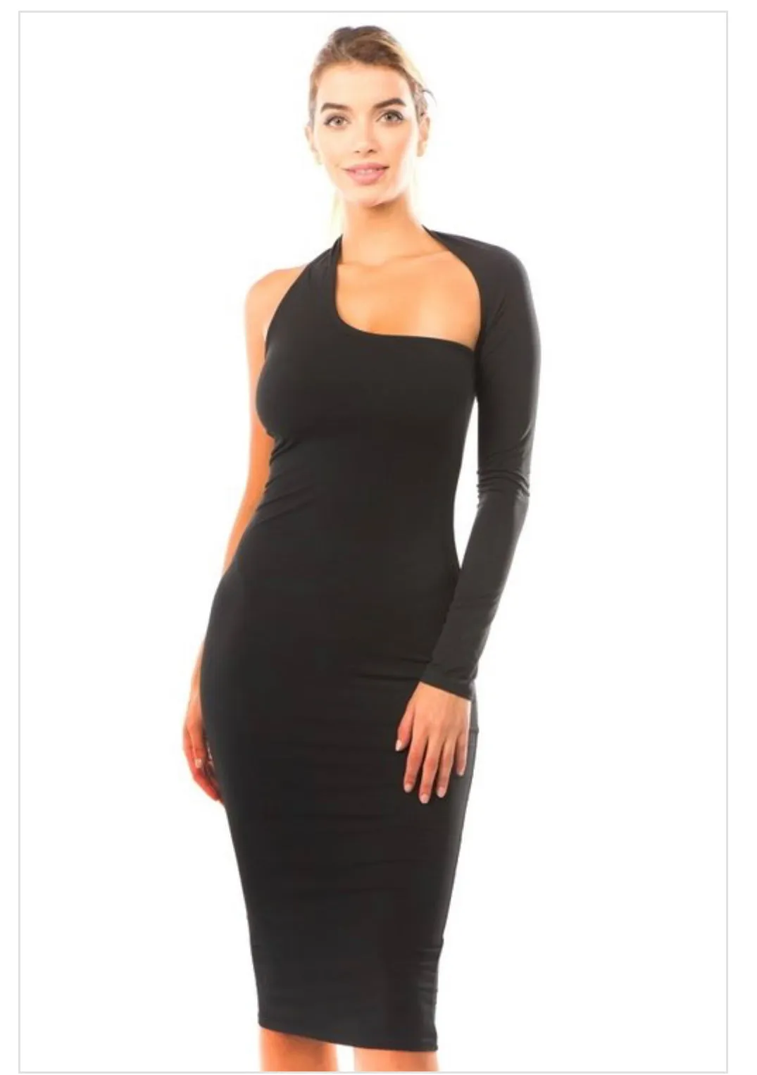 Catch My Fly One Shoulder Wrap Arm Midi Dress