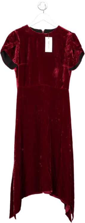 Cefinn Red Emily Tulip Sleeve Velvet Midi Dress UK 10