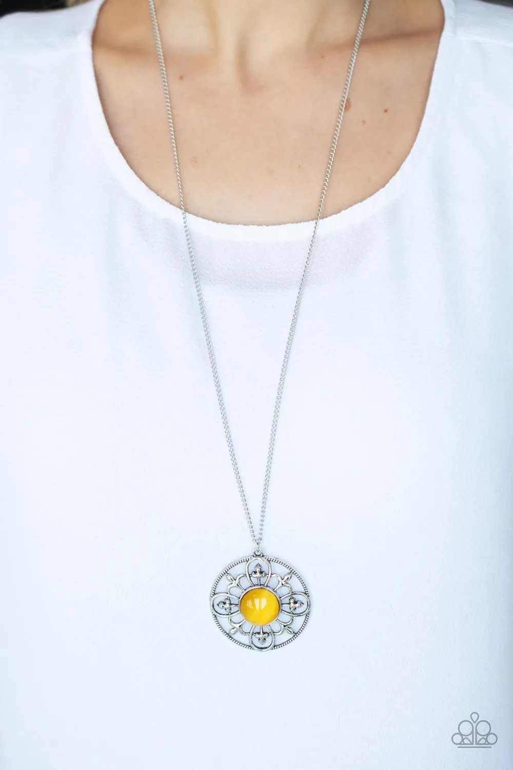 Celestial Compass Yellow Cat's Eye Stone Necklace - Paparazzi Accessories