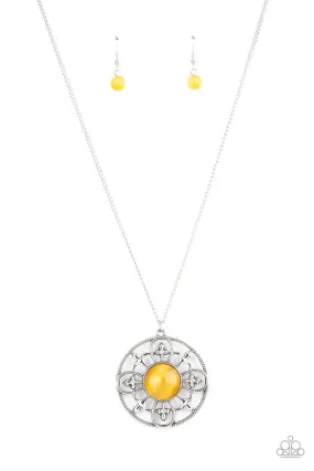 Celestial Compass Yellow Cat's Eye Stone Necklace - Paparazzi Accessories