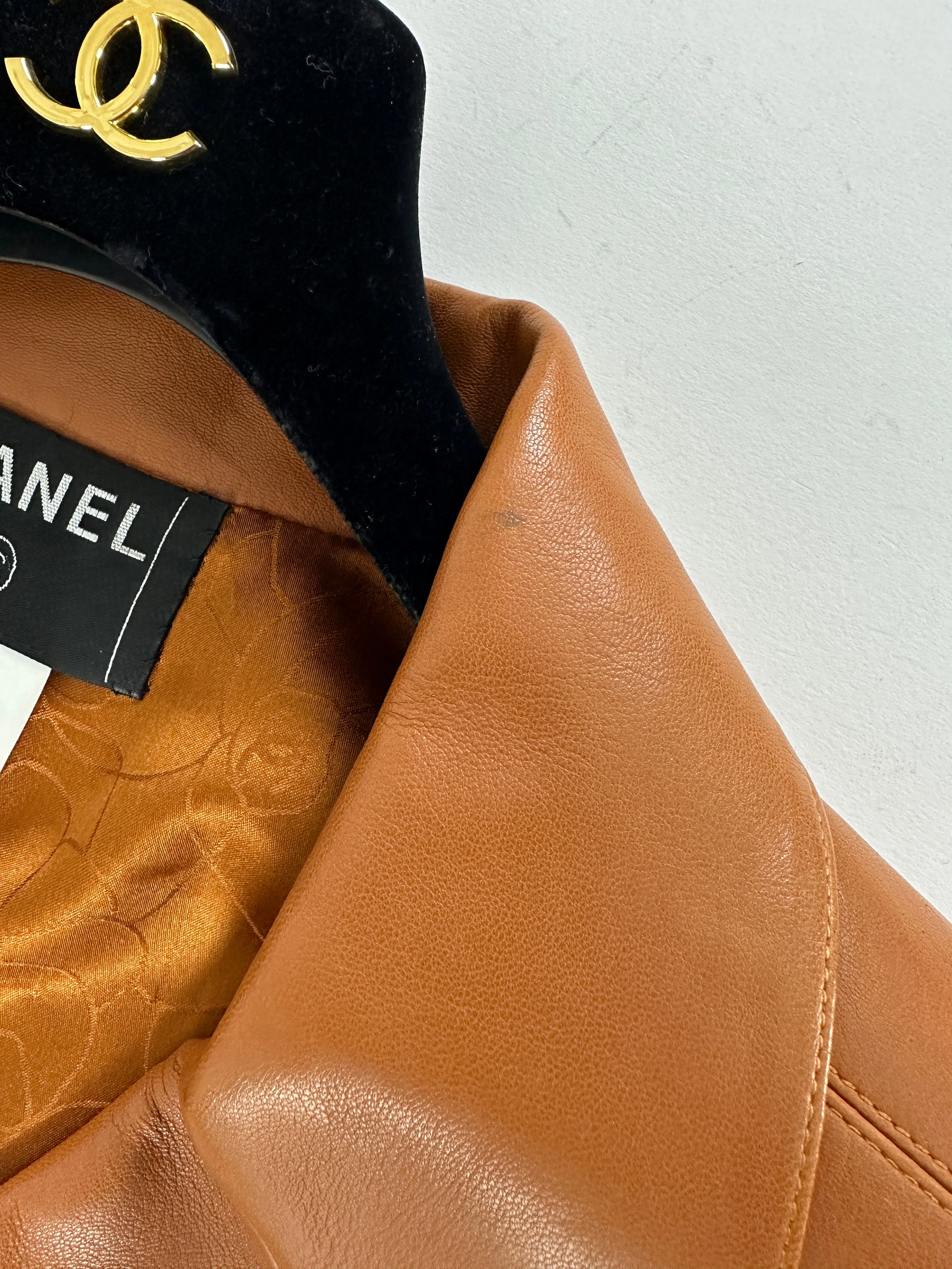 Chanel 01P Vintage Cognac Lambskin Leather Coat - S