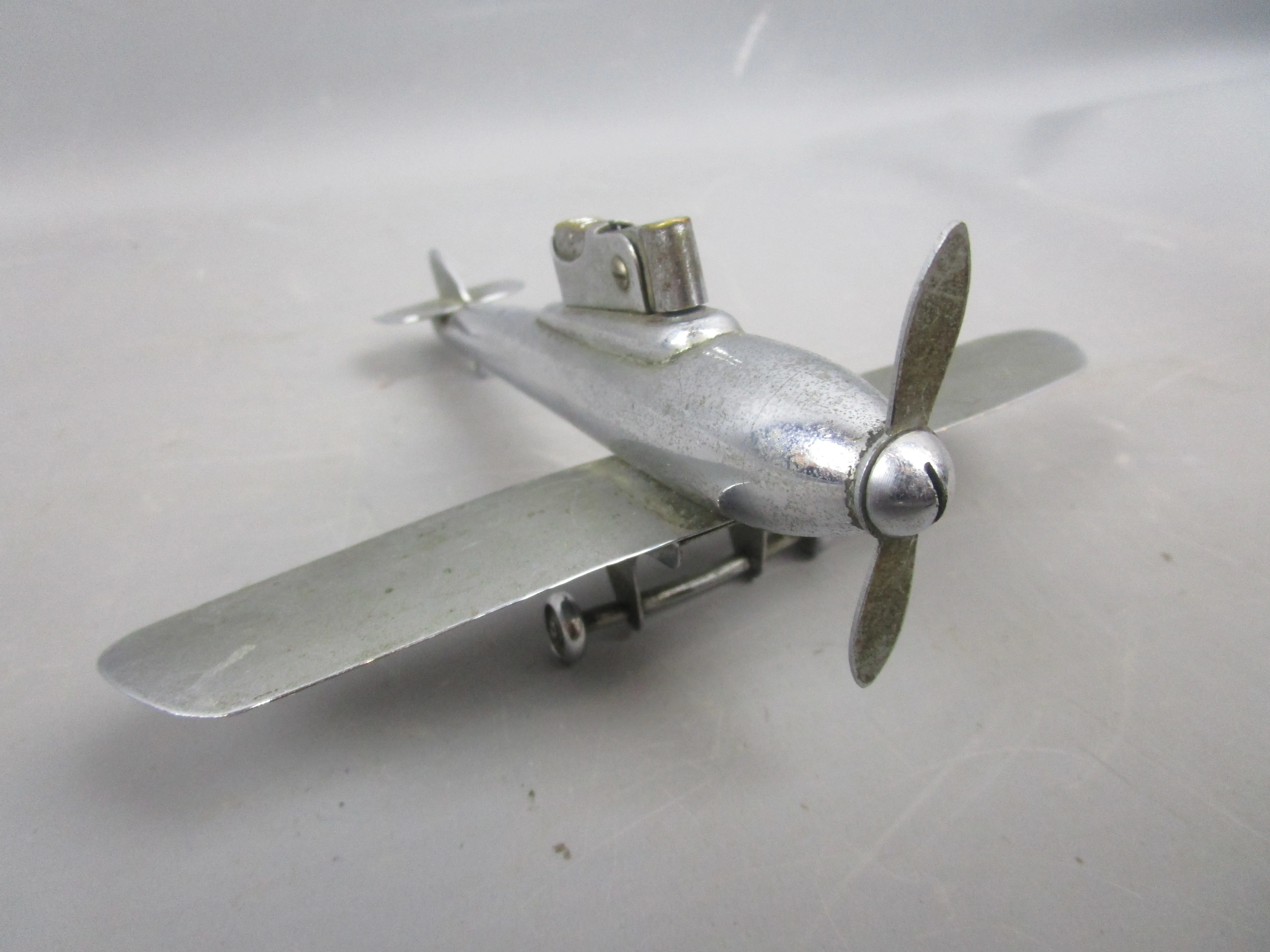 Chrome Jet Fighter Aircraft Table Lighter Vintage Art Deco c1930