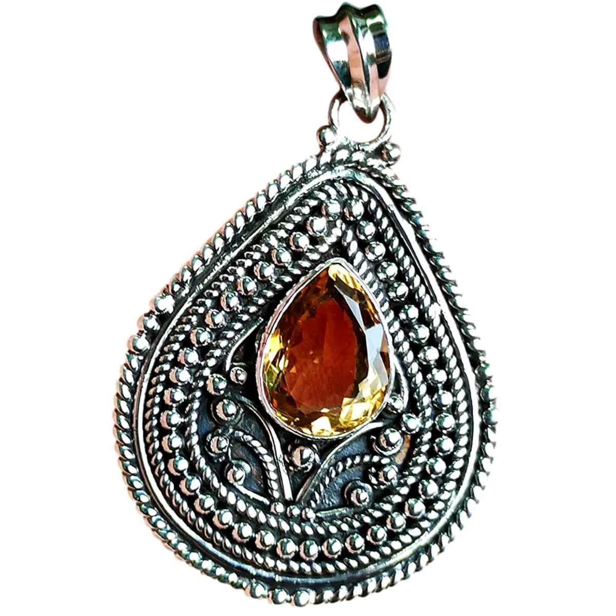 Citrine Pear 925 Solid Sterling Silver Handmade Pendant