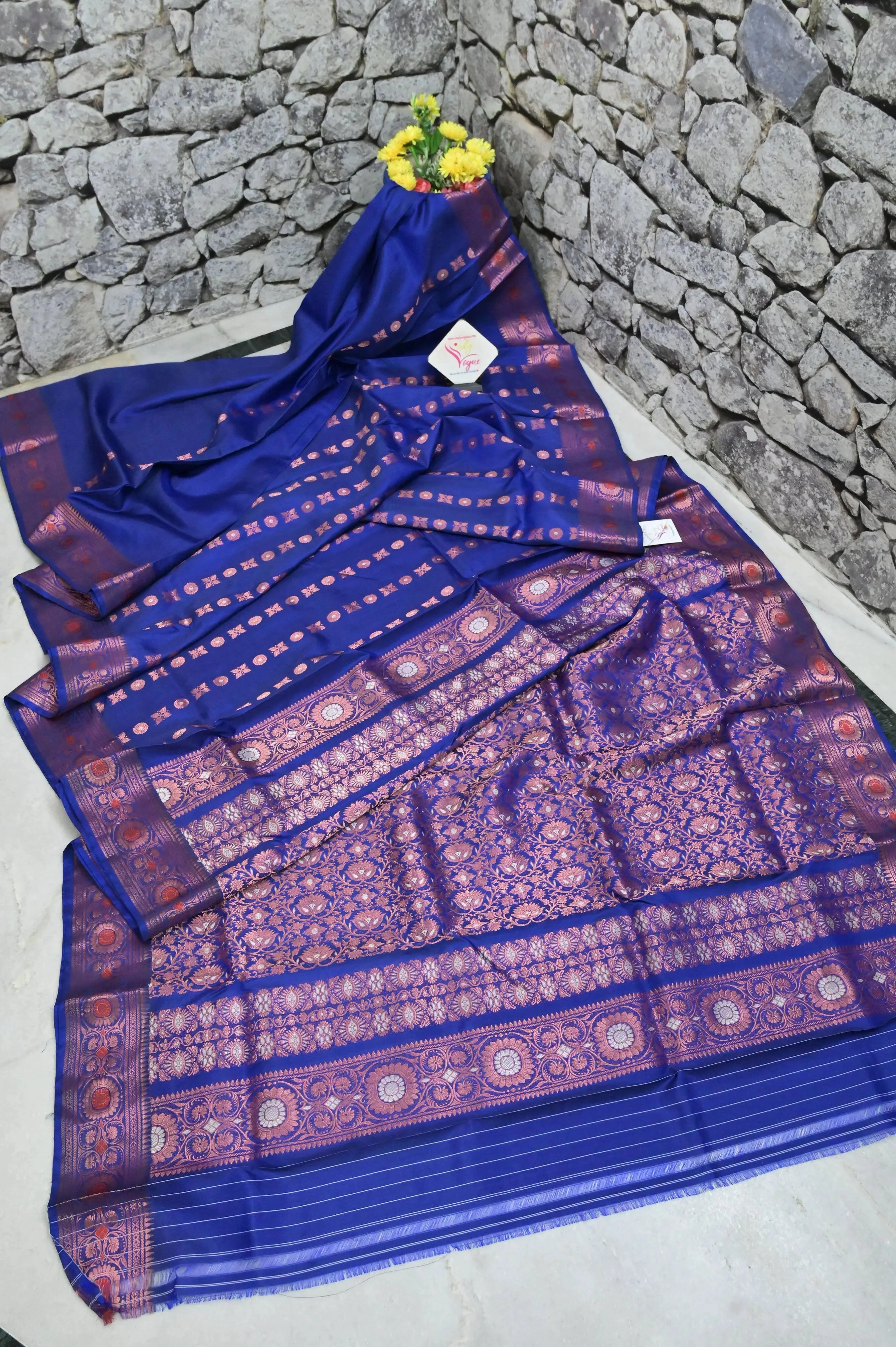 Dark Indigo Blue Color Pure Baluchari Silk Saree with Hazar Butti