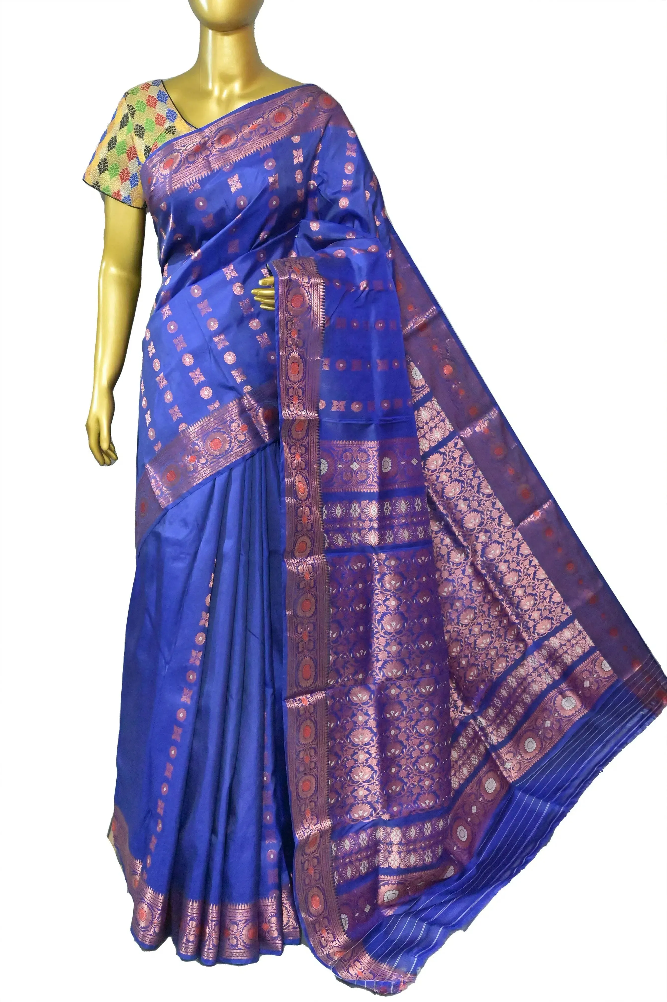 Dark Indigo Blue Color Pure Baluchari Silk Saree with Hazar Butti