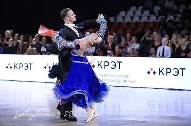 DLK Dark Blue Ballroom Sponsored Dress with Flowers