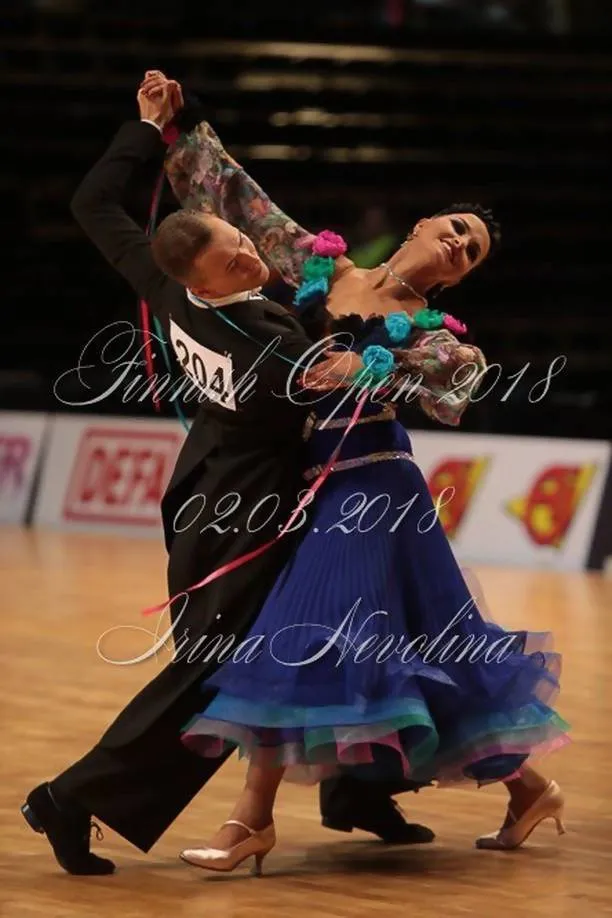 DLK Dark Blue Ballroom Sponsored Dress with Flowers