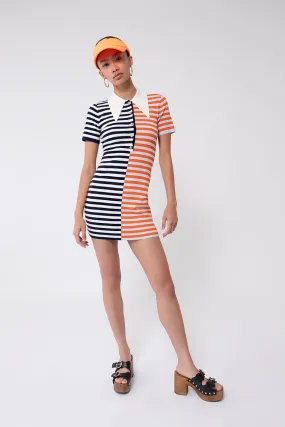 Duo Striped Gloss Short Sleeve Mini Polo Dress